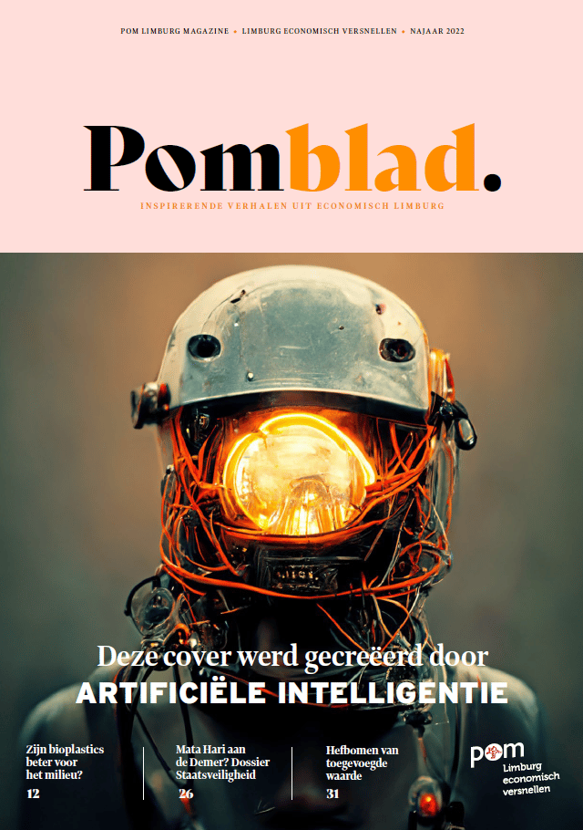 Cover van POMblad met futuristische mijnhelm